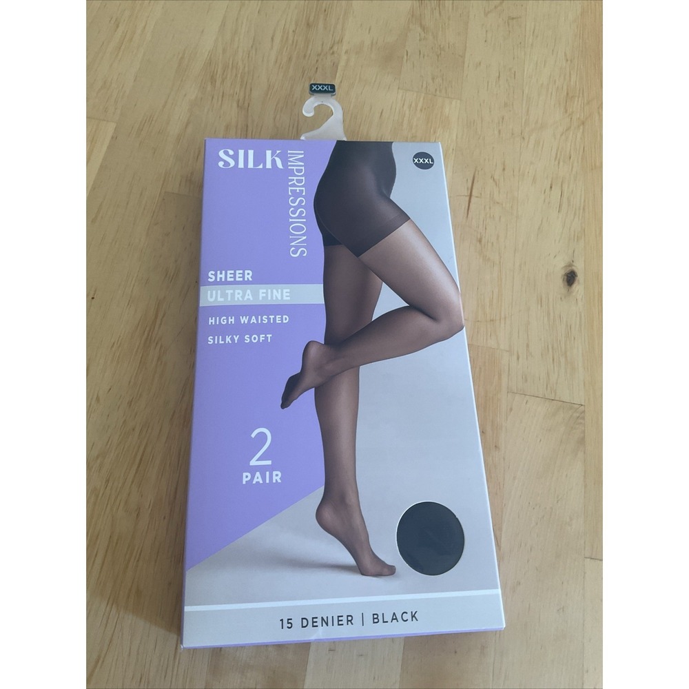 Silk Impressions Ultra Fine Sheer Tights Womens Size XXXL Black High Waist Silky